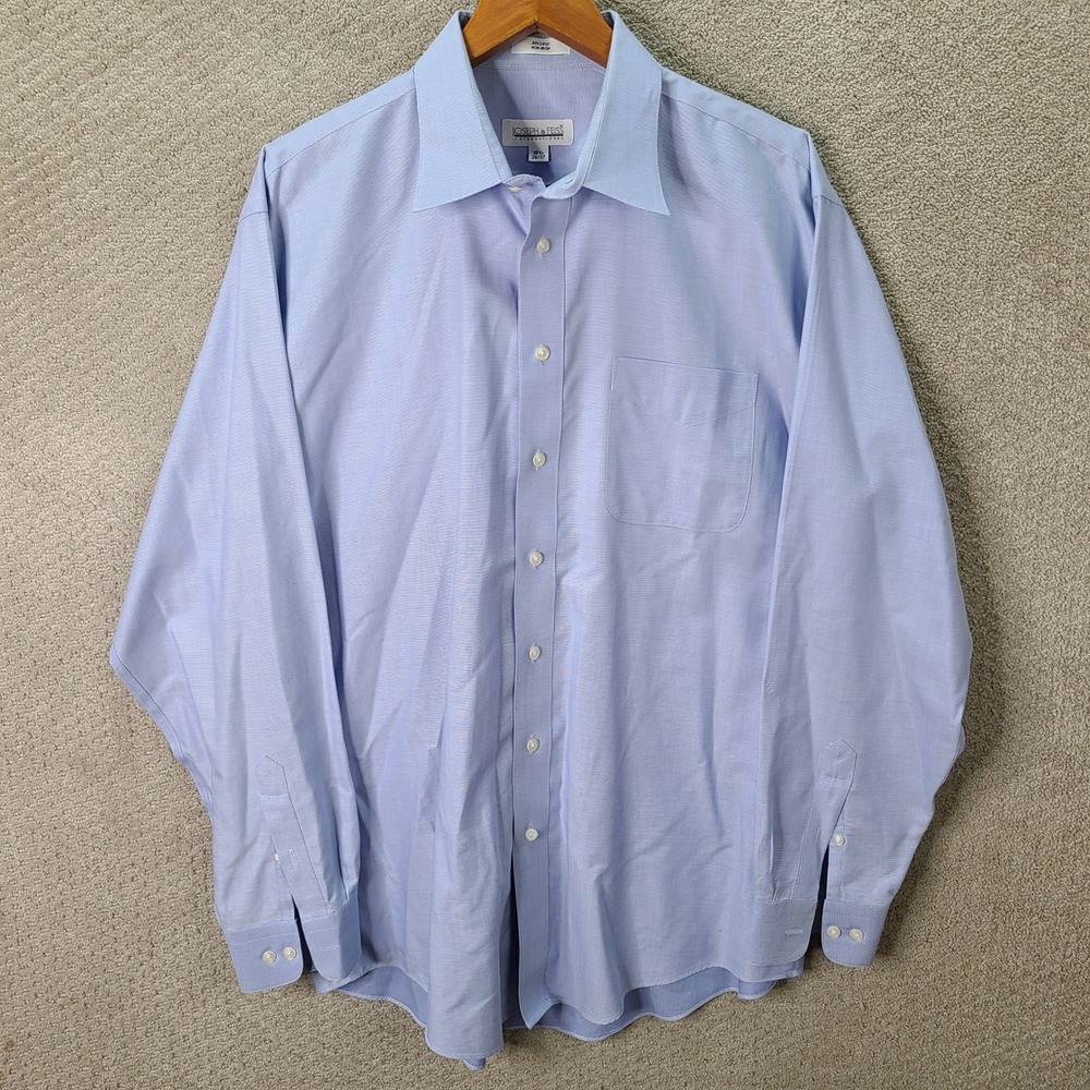 Joseph & Feiss Shirt Mens 16.5 36/37 Blue Button Down Cotton Non Iron Formal